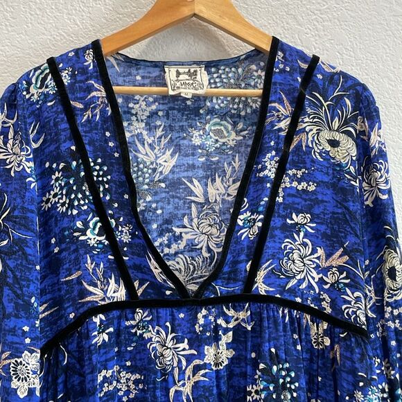 Jaase Lotus Moonlight Blue Jessie Floral Long Sleeve Mini Dress Size Medium - Picture 4 of 9